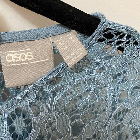 Blue Lace Midi Dress with ribbon tie and open back - Picture 8 of 13